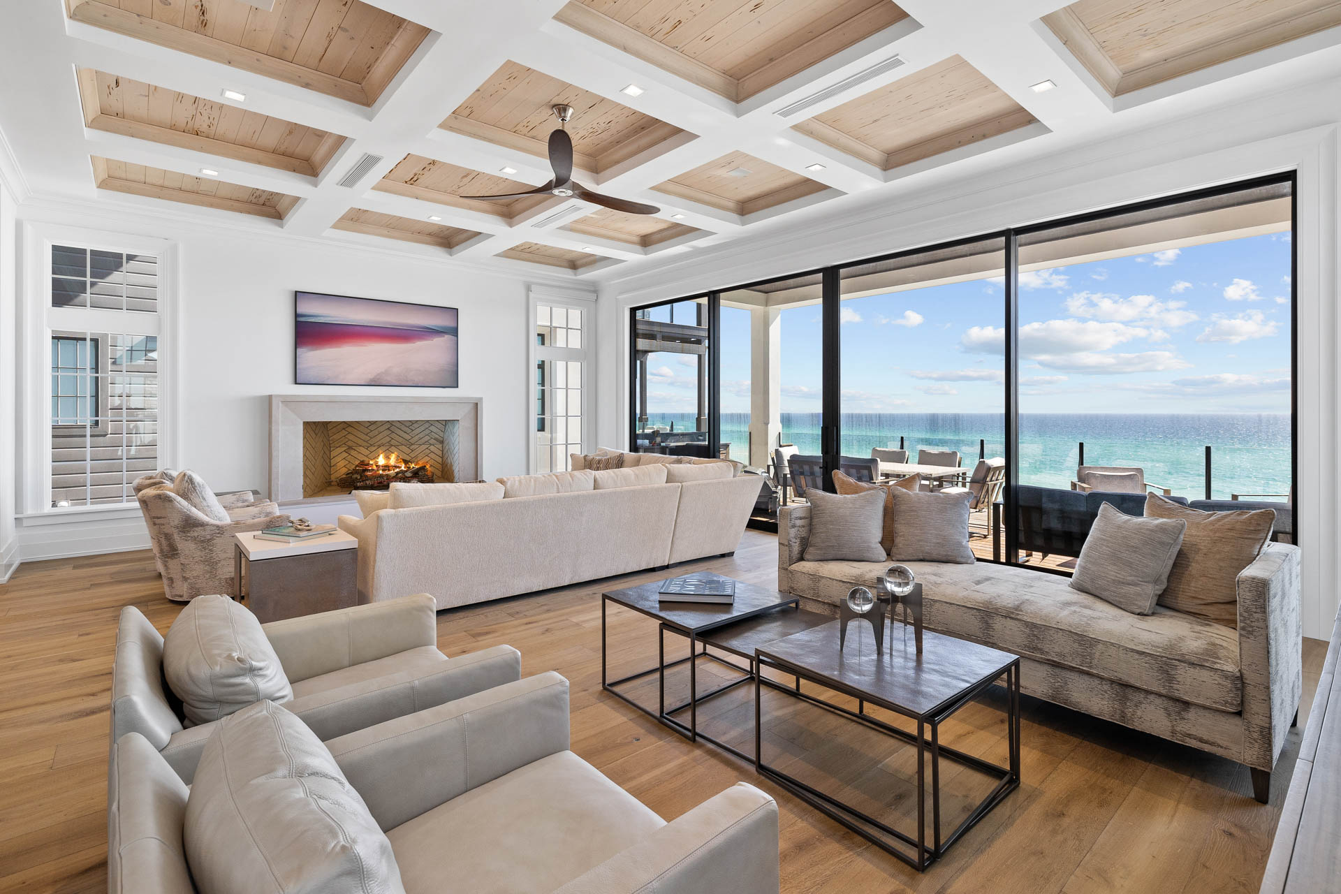 Celebrity-approved Destin interior design by Studio M features hand-hewn beams and innovative materials across 14,000 square feet of coastal luxury